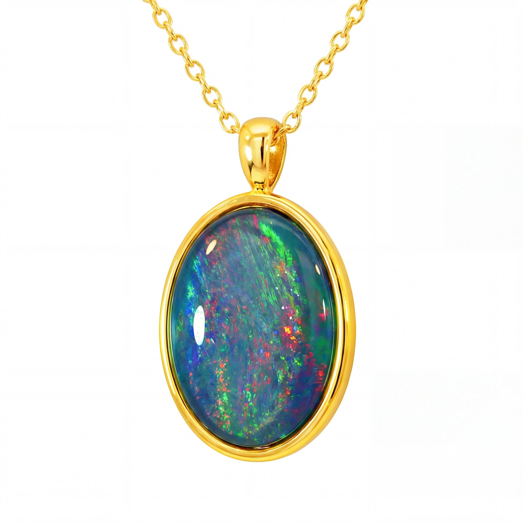 Triplet Opal Pendant set in Gold Plated Stainless Steel - Multicolour - Australian Opal Cutters and Pearl Divers