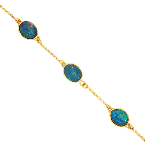 Triplet Opal Bracelet in Gold Plated Stainless Steel - Multicolour
