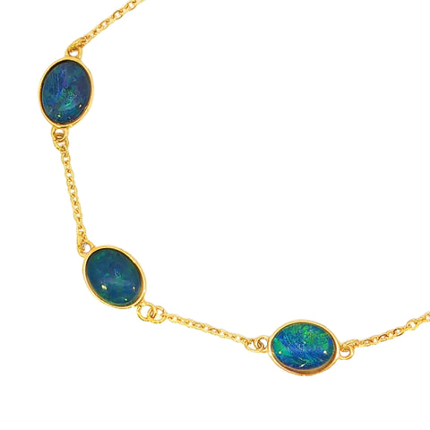 Triplet Opal Bracelet in Gold Plated Stainless Steel - Multicolour