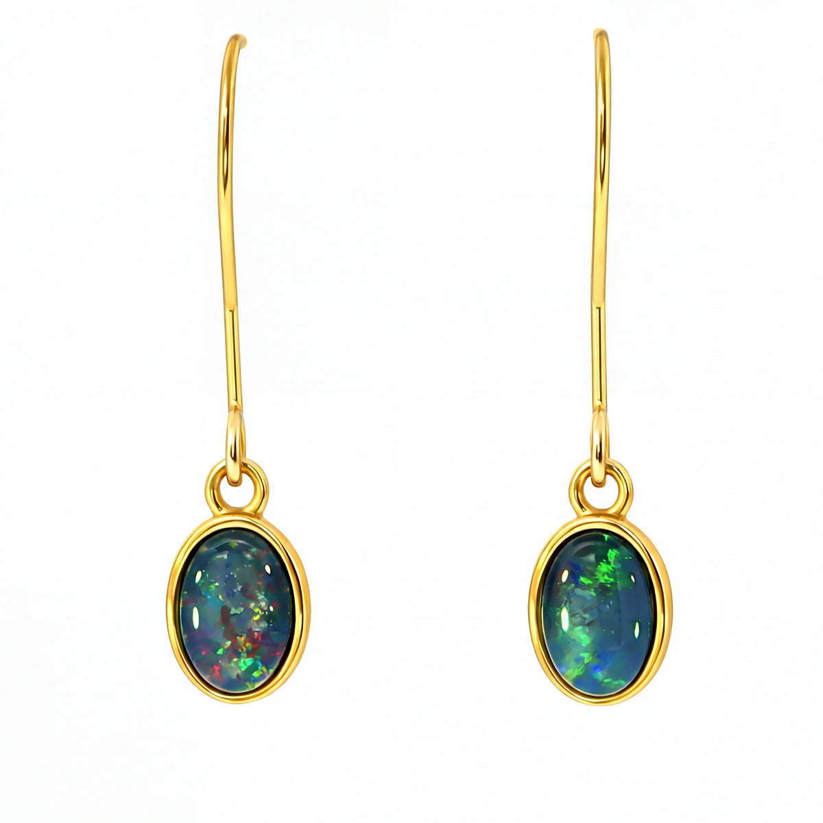 Triplet Opal Earrings in Gold Plated Stainless Steel - Multicolour