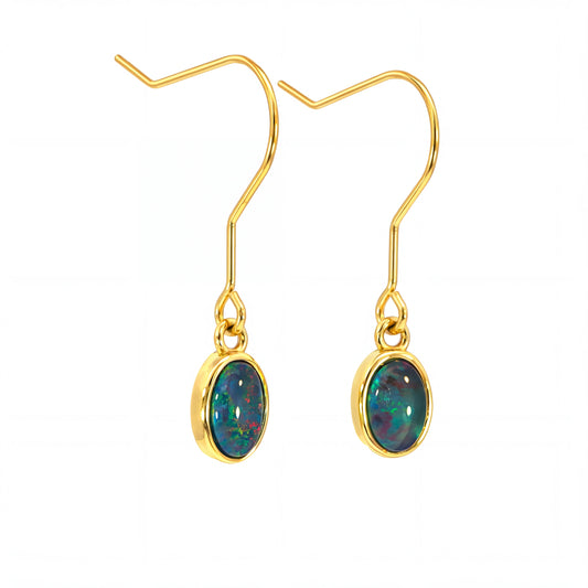Triplet Opal Earrings in Gold Plated Stainless Steel - Multicolour