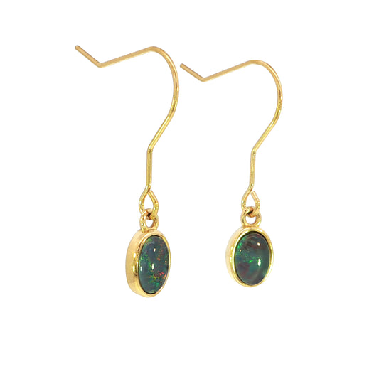 Triplet Opal Earrings in Gold Plated Stainless Steel - Multicolour