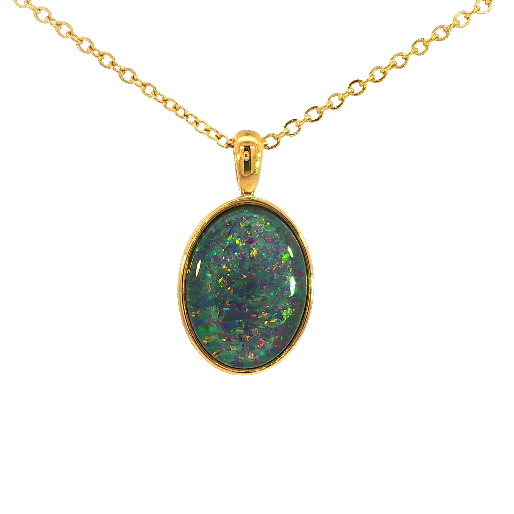 Triplet Opal Pendant set in Gold Plated Stainless Steel - Multicolour
