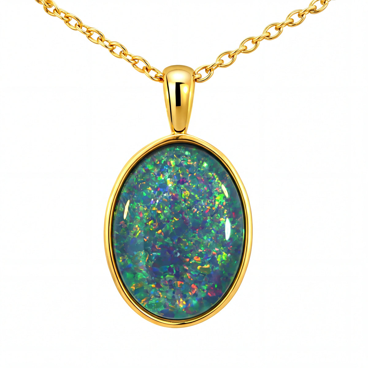 Triplet Opal Pendant set in Gold Plated Stainless Steel - Multicolour