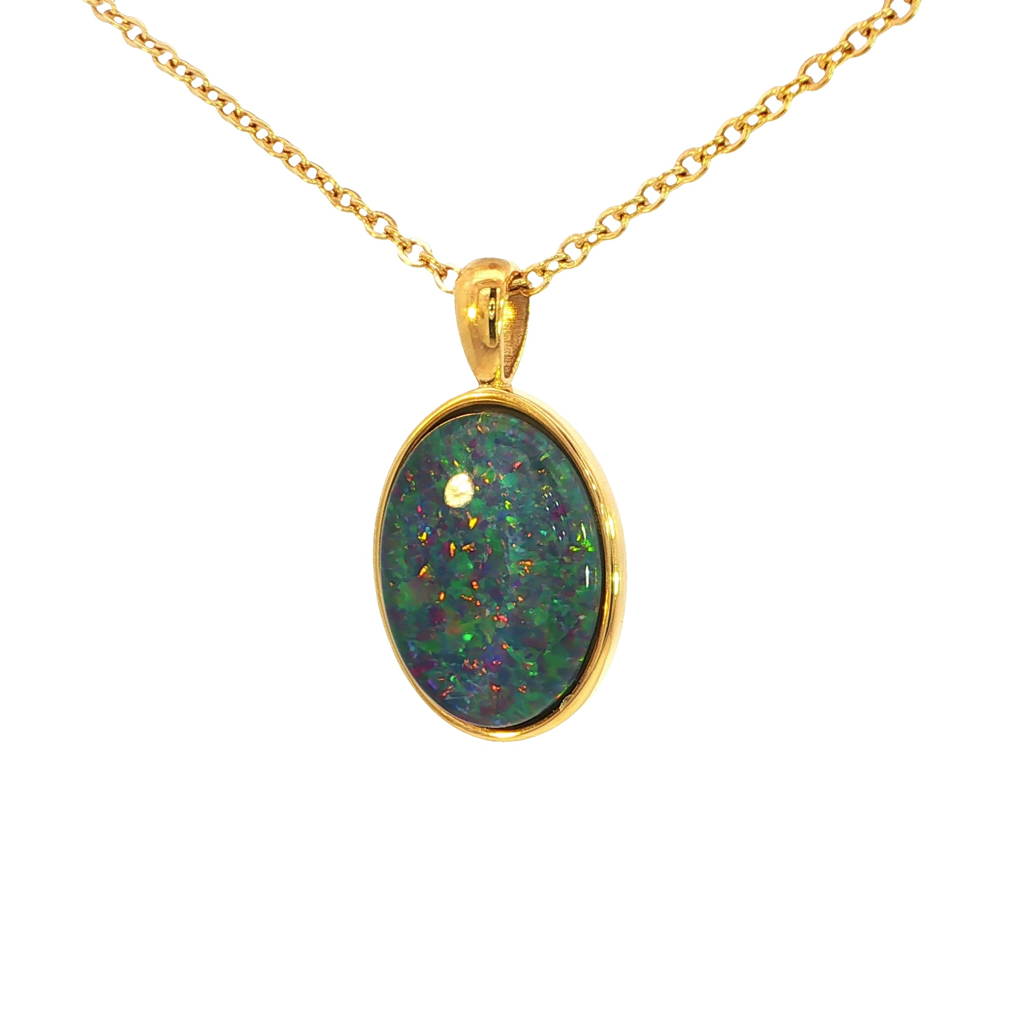 Triplet Opal Pendant set in Gold Plated Stainless Steel - Multicolour