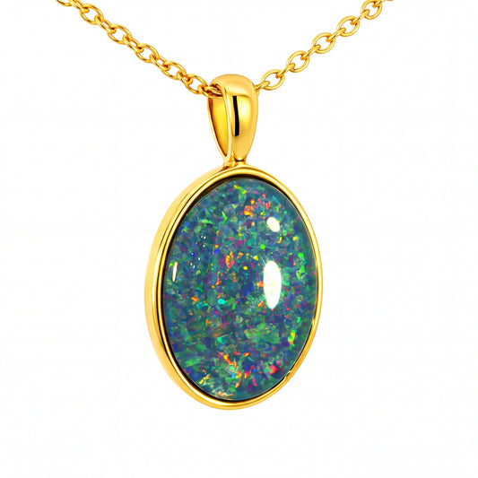 Triplet Opal Pendant set in Gold Plated Stainless Steel - Multicolour - Australian Opal Cutters and Pearl Divers