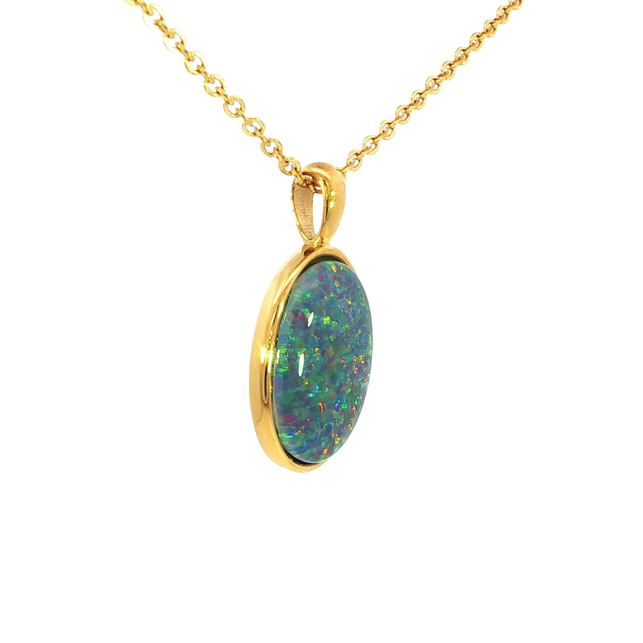 Triplet Opal Pendant set in Gold Plated Stainless Steel - Multicolour