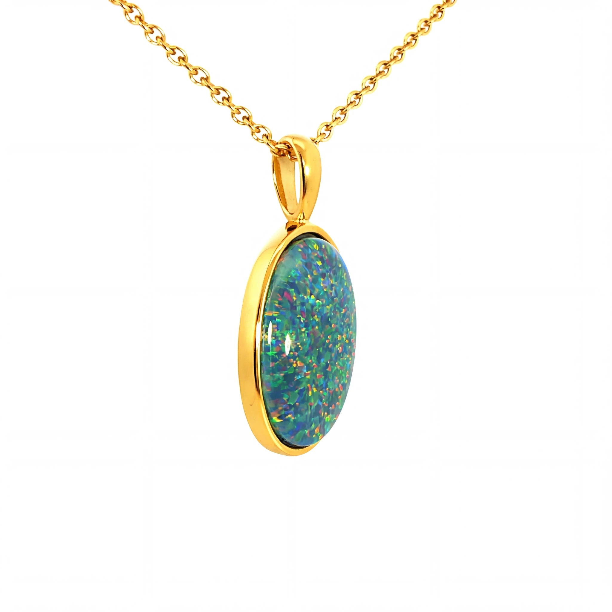 Triplet Opal Pendant set in Gold Plated Stainless Steel - Multicolour - Australian Opal Cutters and Pearl Divers