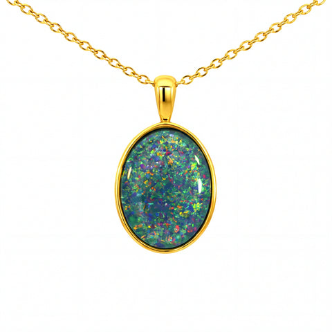 Triplet Opal Pendant set in Gold Plated Stainless Steel - Multicolour