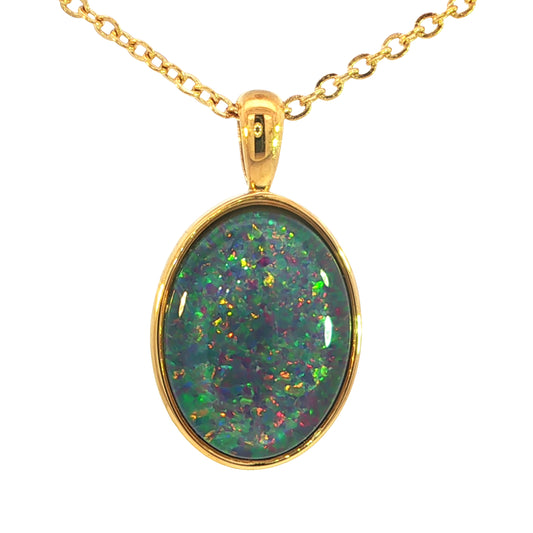 Triplet Opal Pendant set in Gold Plated Stainless Steel - Multicolour