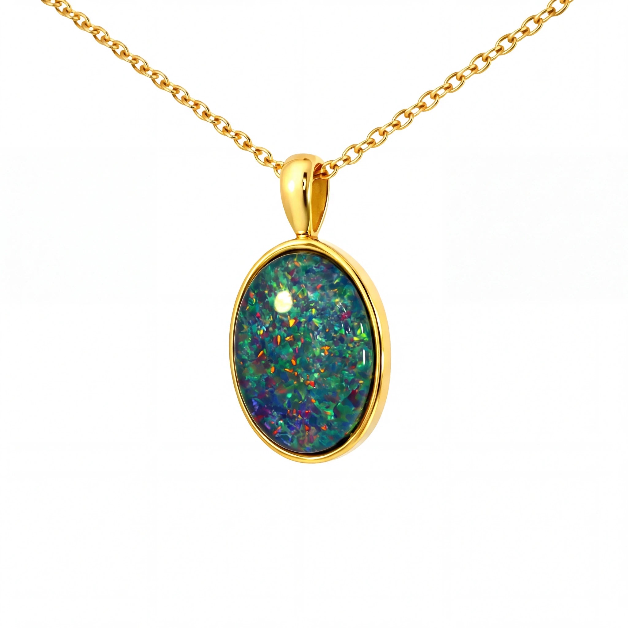 Triplet Opal Pendant set in Gold Plated Stainless Steel - Multicolour - Australian Opal Cutters and Pearl Divers