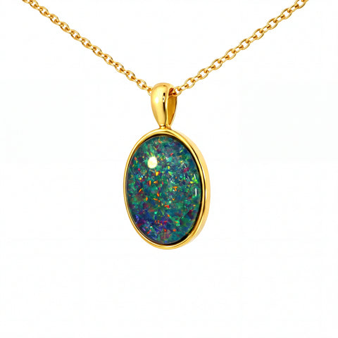 Triplet Opal Pendant set in Gold Plated Stainless Steel - Multicolour