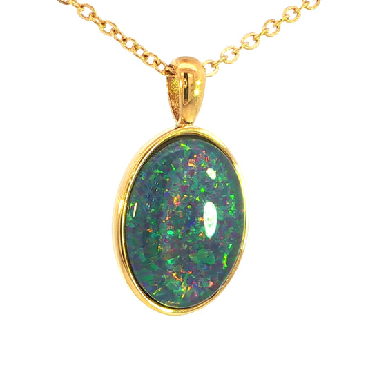 Triplet Opal Pendant set in Gold Plated Stainless Steel - Multicolour