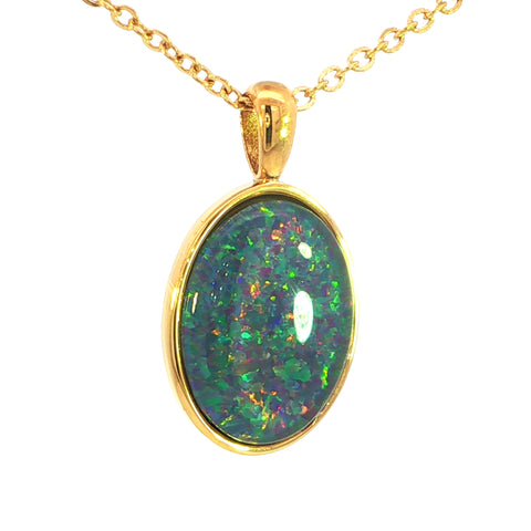 Triplet Opal Pendant set in Gold Plated Stainless Steel - Multicolour
