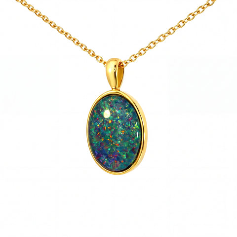 Triplet Opal Pendant set in Gold Plated Stainless Steel - Multicolour - Australian Opal Cutters and Pearl Divers