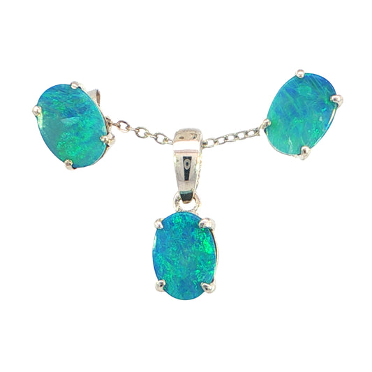 Doublet Opal Pendant and Earrings Combo Set in 925 Sterling Silver - Green and Blue