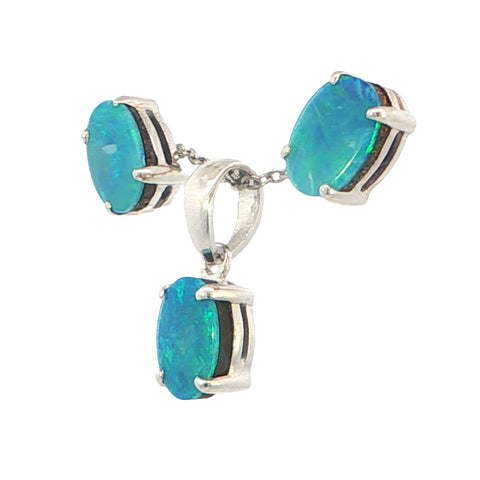 Doublet Opal Pendant and Earrings Combo Set in 925 Sterling Silver - Green and Blue