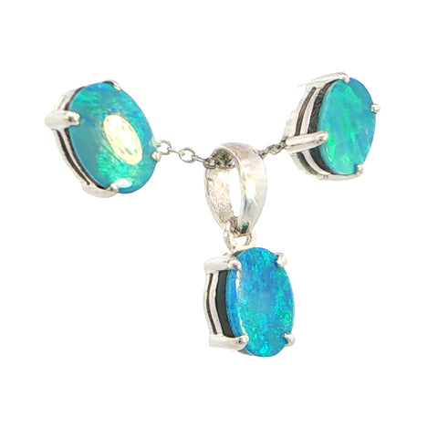 Doublet Opal Pendant and Earrings Combo Set in 925 Sterling Silver - Green and Blue