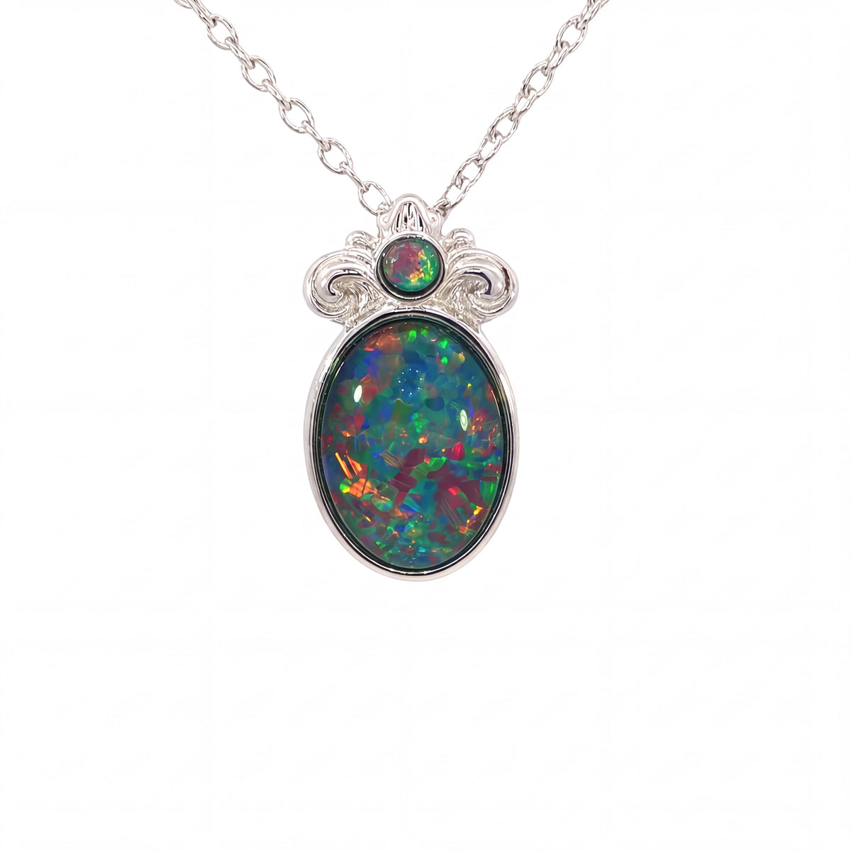 Triplet Opal Brooch set in Sterling Silver - Multicolour