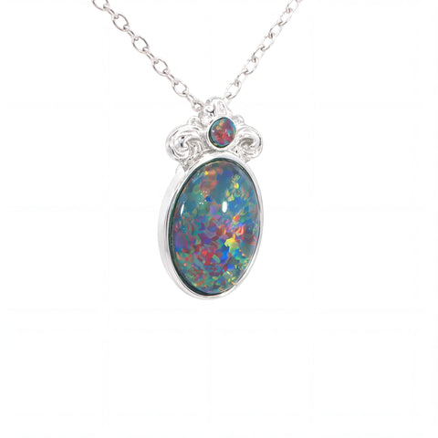 Triplet Opal Brooch set in Sterling Silver - Multicolour
