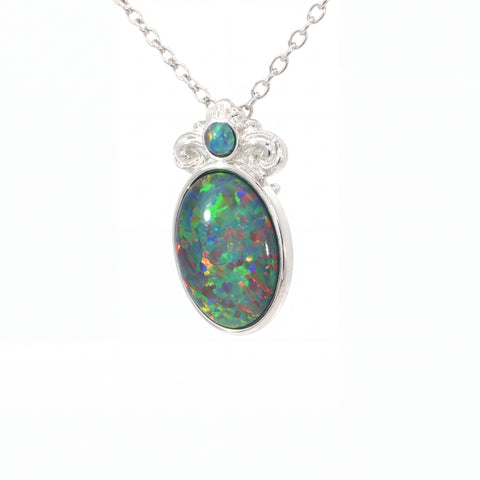 Triplet Opal Brooch set in Sterling Silver - Multicolour