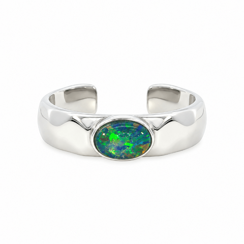 Triplet Opal Mens Ring set in Stainless Steel - Green and Blue - Australian Opal Cutters and Pearl Divers