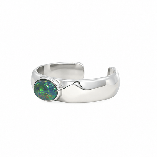 Triplet Opal Mens Ring set in Stainless Steel - Green and Blue - Australian Opal Cutters and Pearl Divers