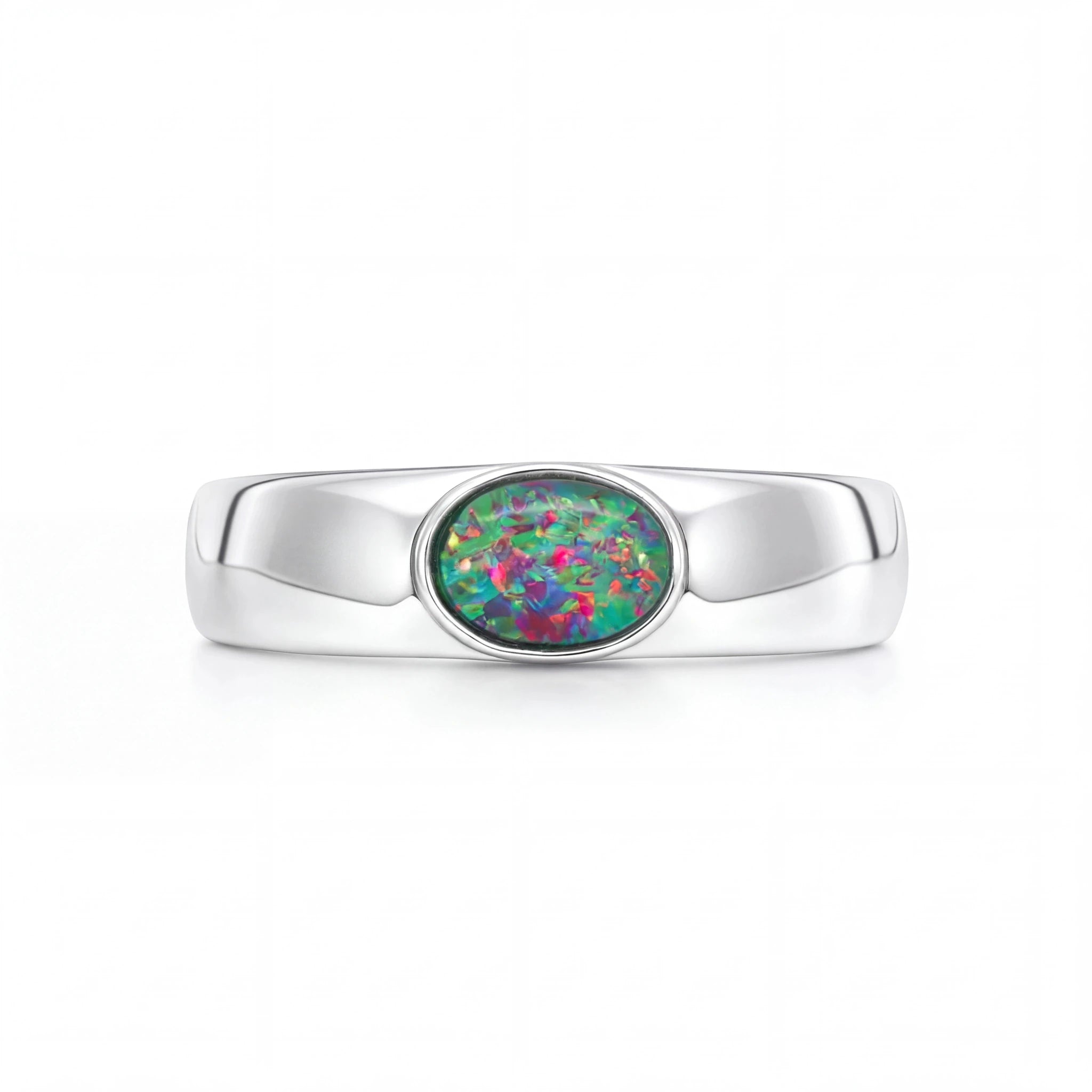 Triplet Opal Mens Ring set in Stainless Steel - Multicolour - Australian Opal Cutters and Pearl Divers