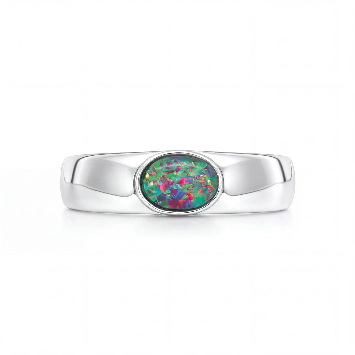 Triplet Opal Mens Ring set in Stainless Steel - Multicolour - Australian Opal Cutters and Pearl Divers
