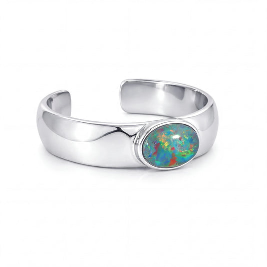 Triplet Opal Mens Ring set in Stainless Steel - Multicolour - Australian Opal Cutters and Pearl Divers