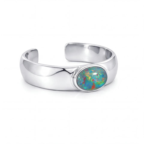 Triplet Opal Mens Ring set in Stainless Steel - Multicolour - Australian Opal Cutters and Pearl Divers