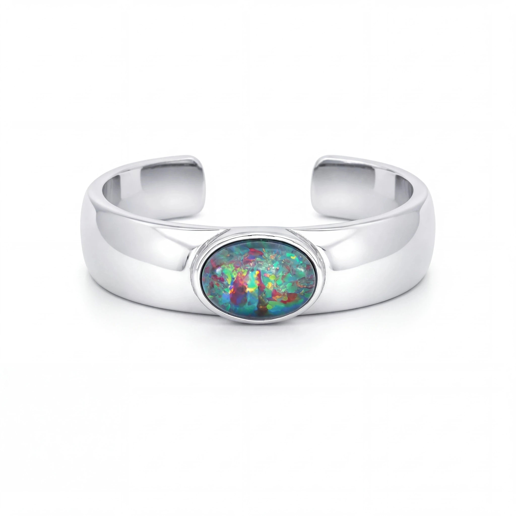 Triplet Opal Mens Ring set in Stainless Steel - Multicolour - Australian Opal Cutters and Pearl Divers