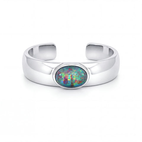 Triplet Opal Mens Ring set in Stainless Steel - Multicolour - Australian Opal Cutters and Pearl Divers