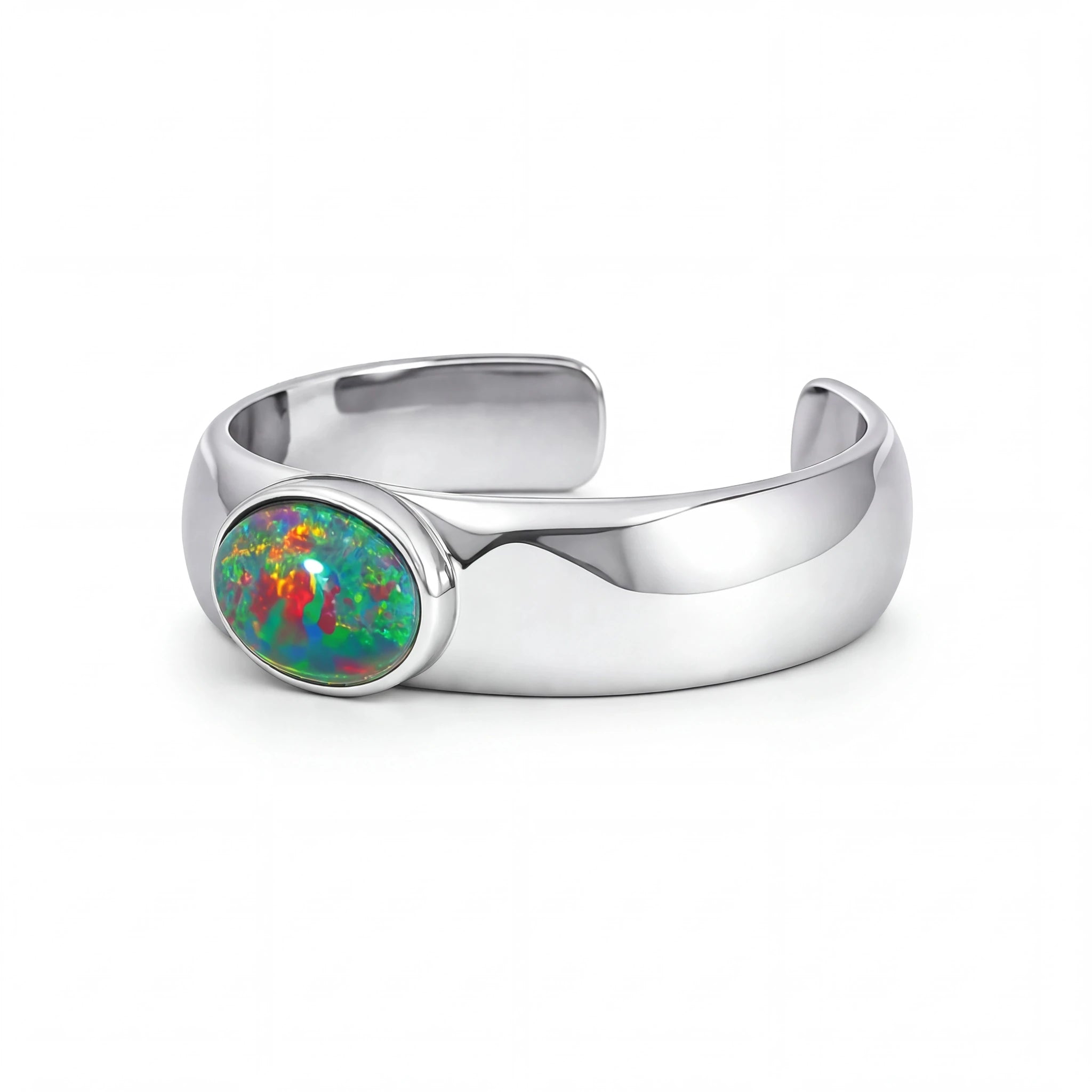 Triplet Opal Mens Ring set in Stainless Steel - Multicolour - Australian Opal Cutters and Pearl Divers