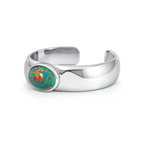 Triplet Opal Mens Ring set in Stainless Steel - Multicolour - Australian Opal Cutters and Pearl Divers