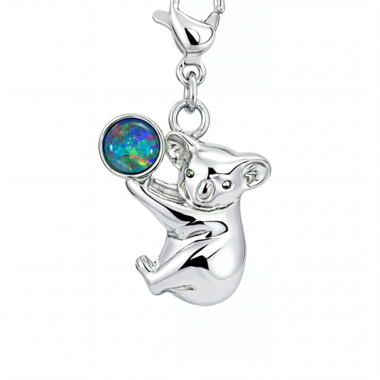 Triplet Opal Koala Charm set in Stainless Steel