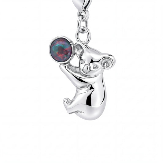 Triplet Opal Koala Charm set in Stainless Steel