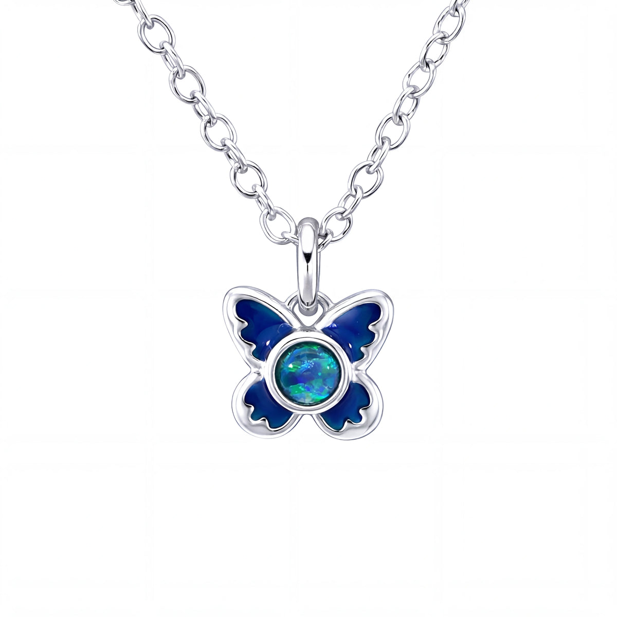 Triplet Opal Butterfly Pendant set in Stainless Steel - Blue and Green
