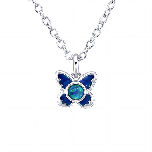 Triplet Opal Butterfly Pendant set in Stainless Steel - Blue and Green