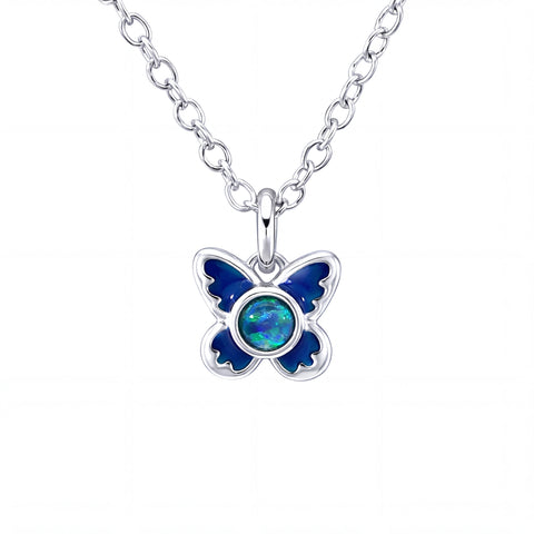 Triplet Opal Butterfly Pendant set in Stainless Steel - Blue and Green