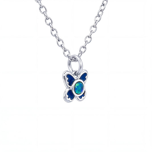 Triplet Opal Butterfly Pendant set in Stainless Steel - Blue and Green