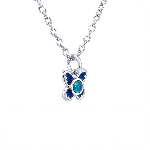 Triplet Opal Butterfly Pendant set in Stainless Steel - Blue and Green