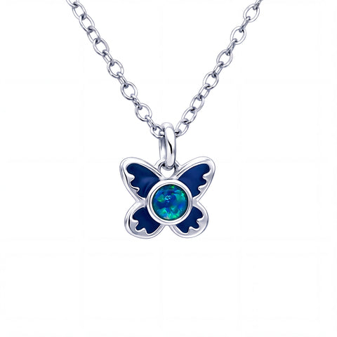 Triplet Opal Butterfly Pendant set in Stainless Steel - Blue and Green