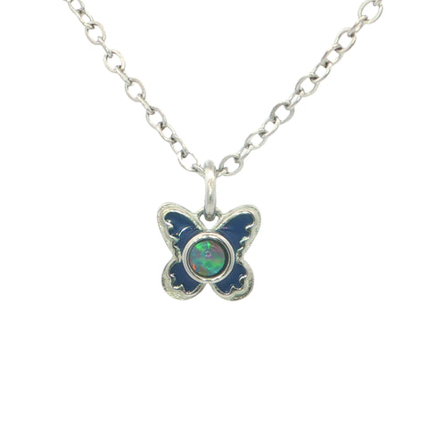 Triplet Opal Butterfly Pendant set in Stainless Steel - Multicolour