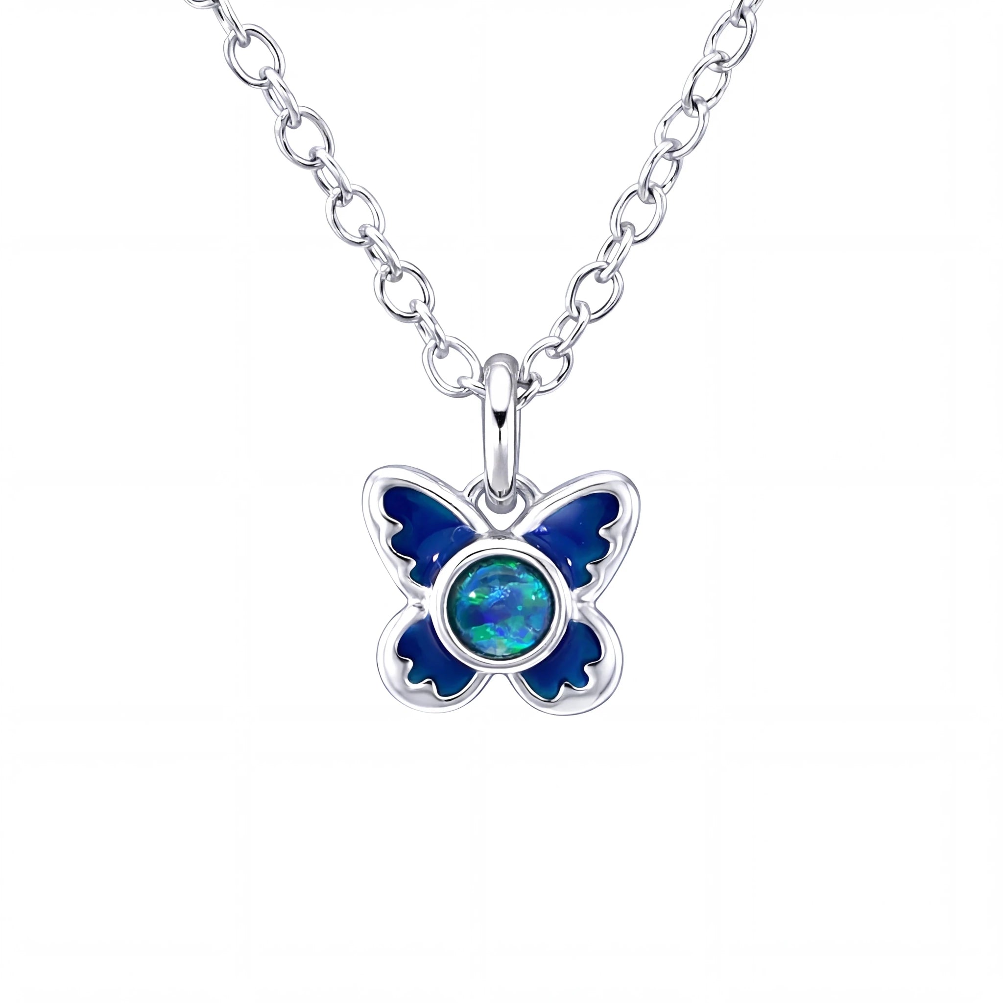 Triplet Opal Butterfly Pendant set in Stainless Steel - Blue and Green - Australian Opal Cutters and Pearl Divers