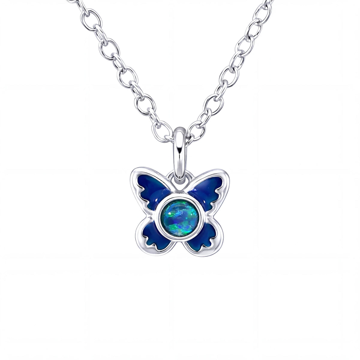 Triplet Opal Butterfly Pendant set in Stainless Steel - Blue and Green - Australian Opal Cutters and Pearl Divers