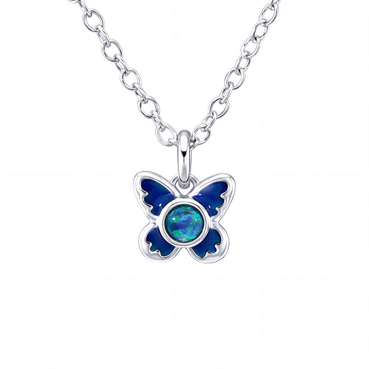 Triplet Opal Butterfly Pendant set in Stainless Steel - Blue and Green - Australian Opal Cutters and Pearl Divers