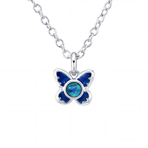 Triplet Opal Butterfly Pendant set in Stainless Steel - Blue and Green - Australian Opal Cutters and Pearl Divers
