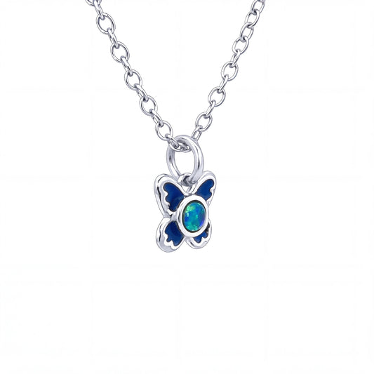 Triplet Opal Butterfly Pendant set in Stainless Steel - Blue and Green - Australian Opal Cutters and Pearl Divers