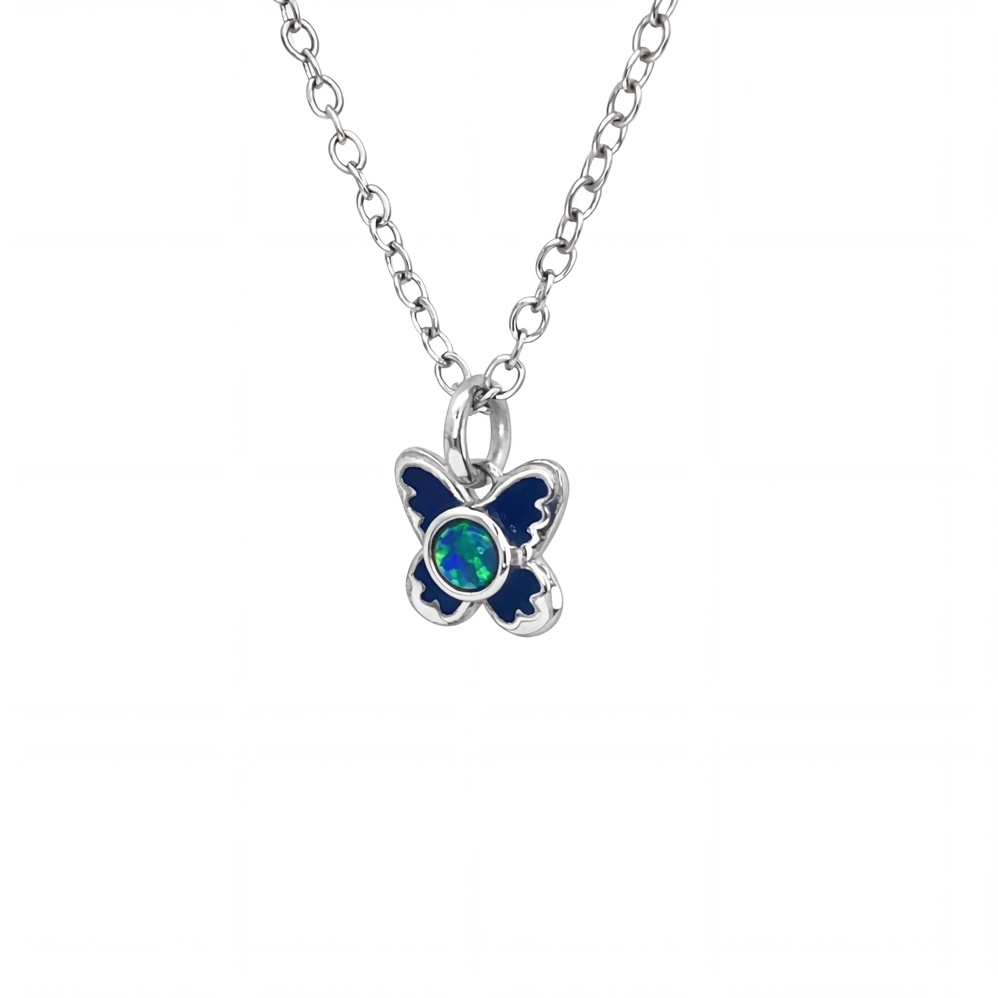 Triplet Opal Butterfly Pendant set in Stainless Steel - Blue and Green - Australian Opal Cutters and Pearl Divers